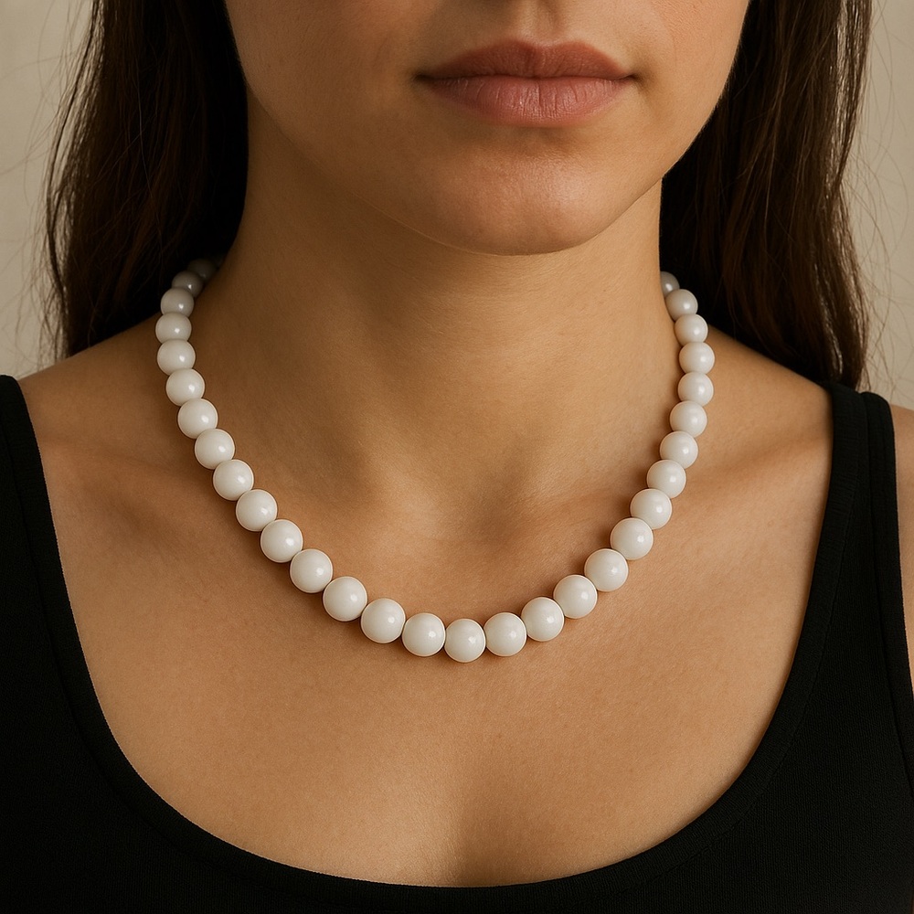 White bead necklace 17” plus 3” extension